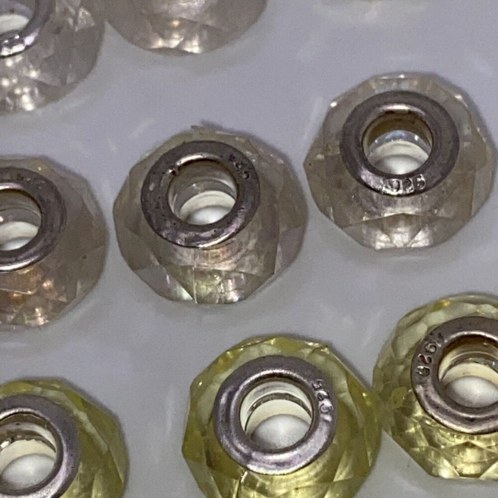925 Silver Multicolor Vintage Murano Style Bead Charm 1/2” Lot Clear Yellow - Picture 9 of 13